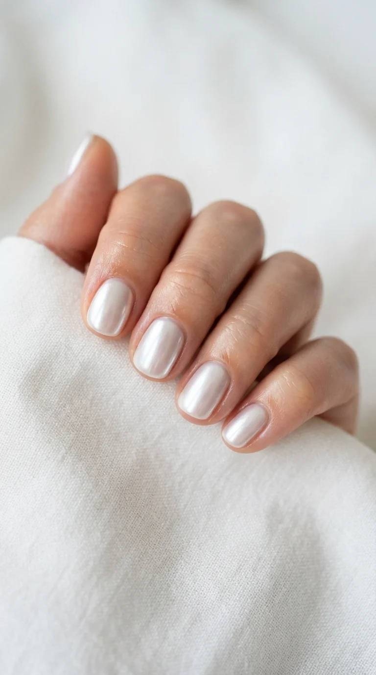 Pearl Glazed White Chrome Nails