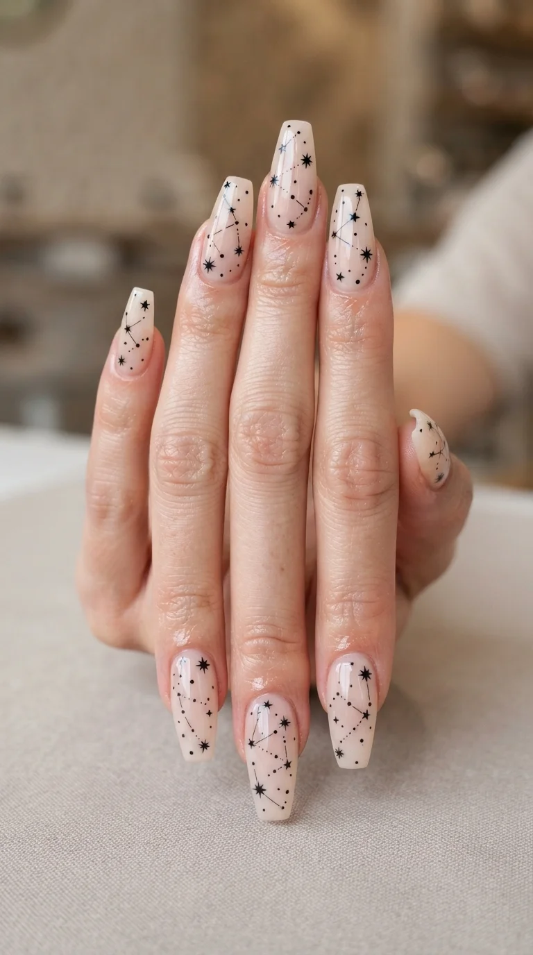 Sheer Nude With Black Constellation Art