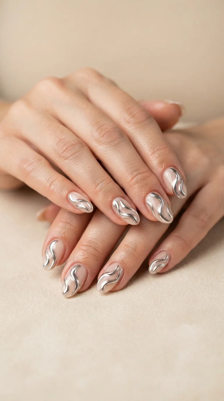 Sheer Nude With Chrome Swirls