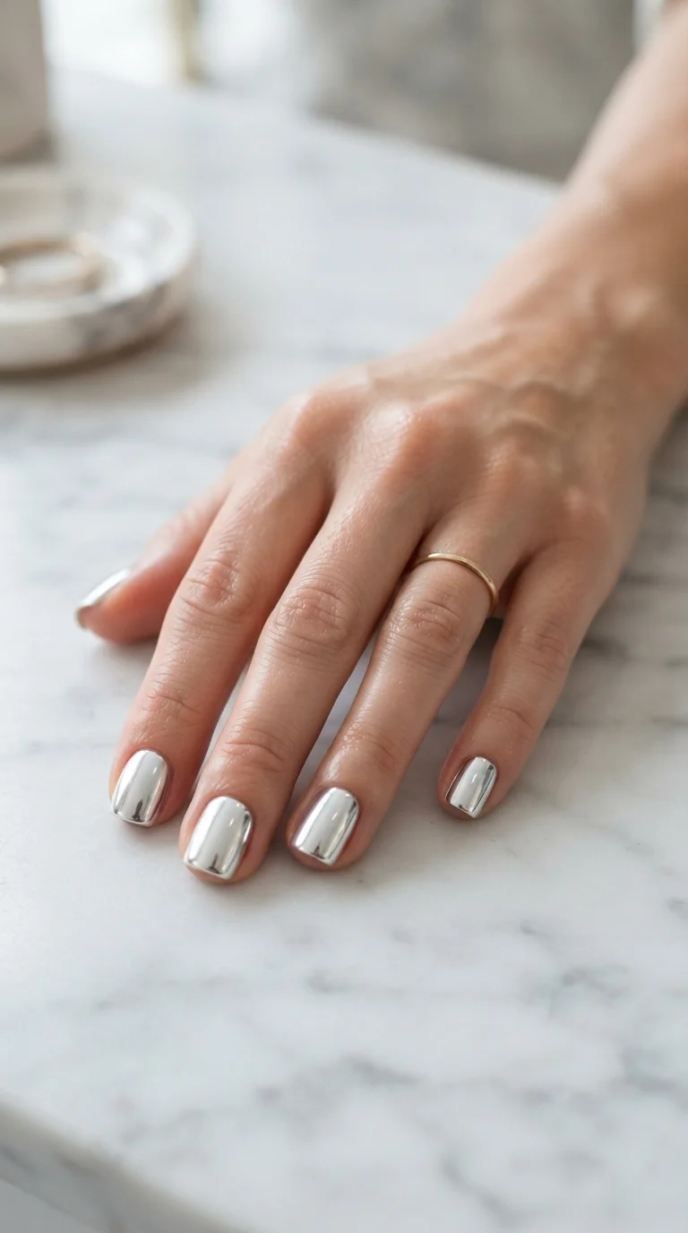 Short Square Mirror Chrome Nails