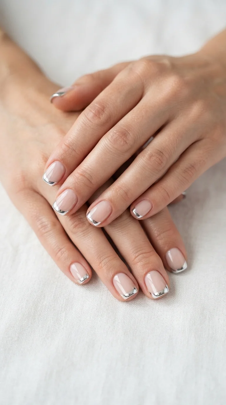 Silver Chrome French Tip Nails