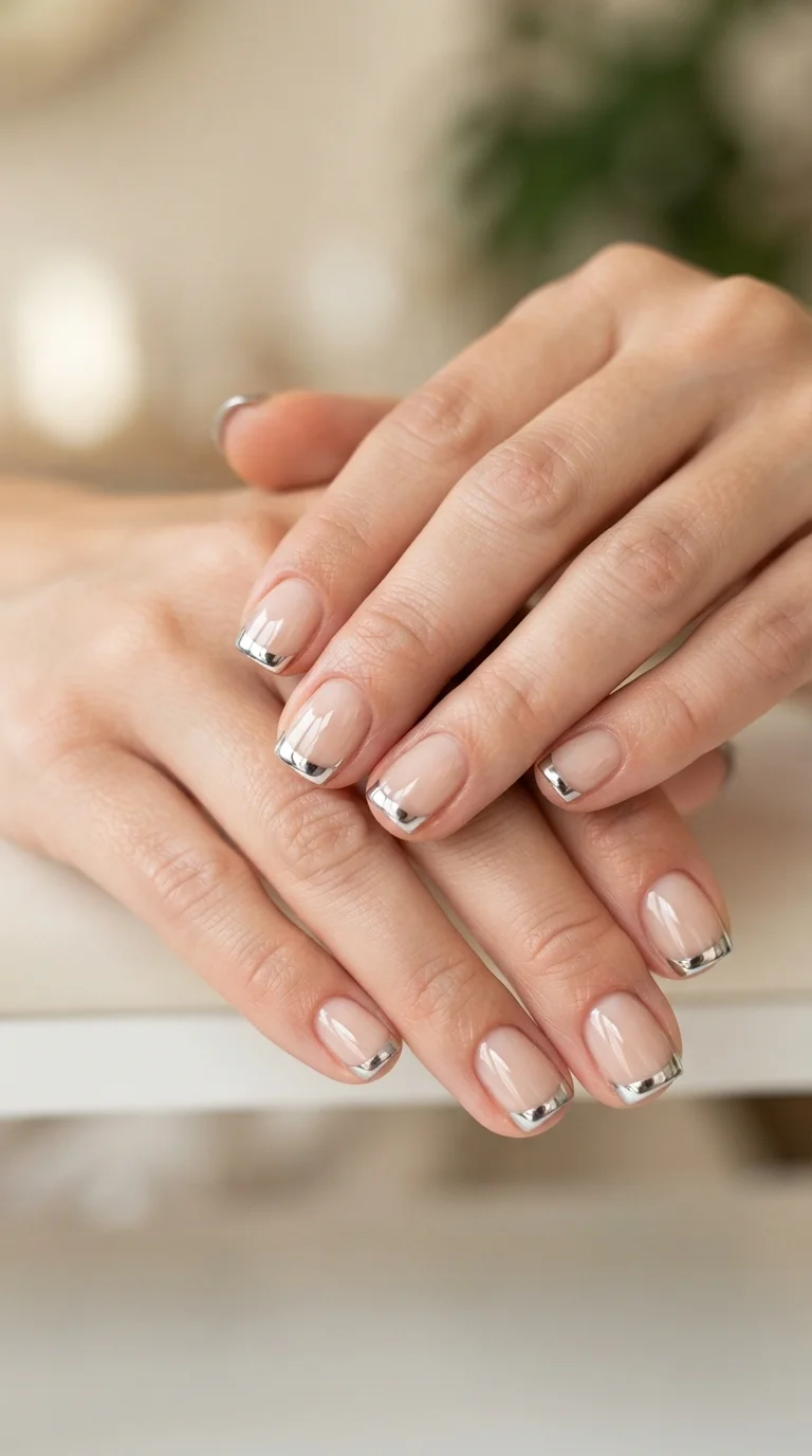 Silver Chrome French Tip Nails