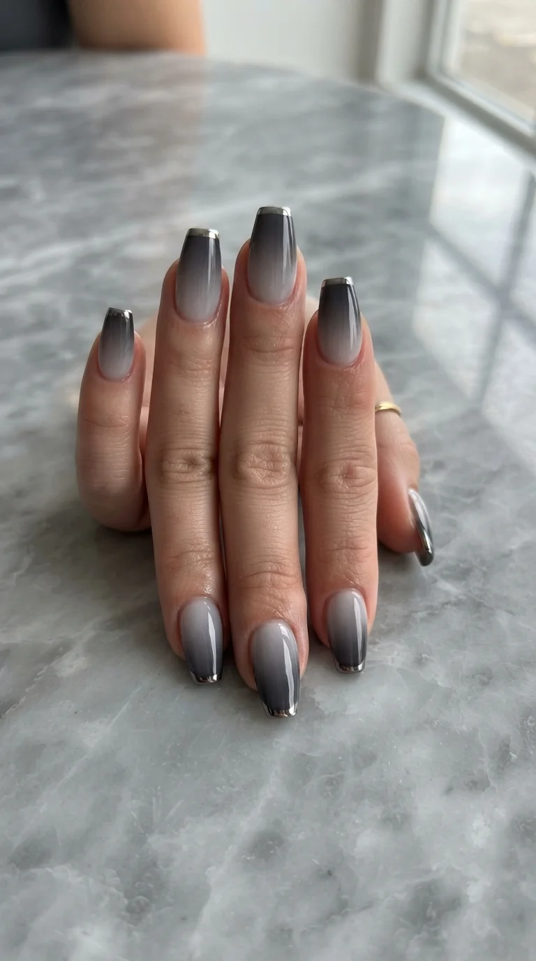 Smoky Grey Ombre with Chrome Tips