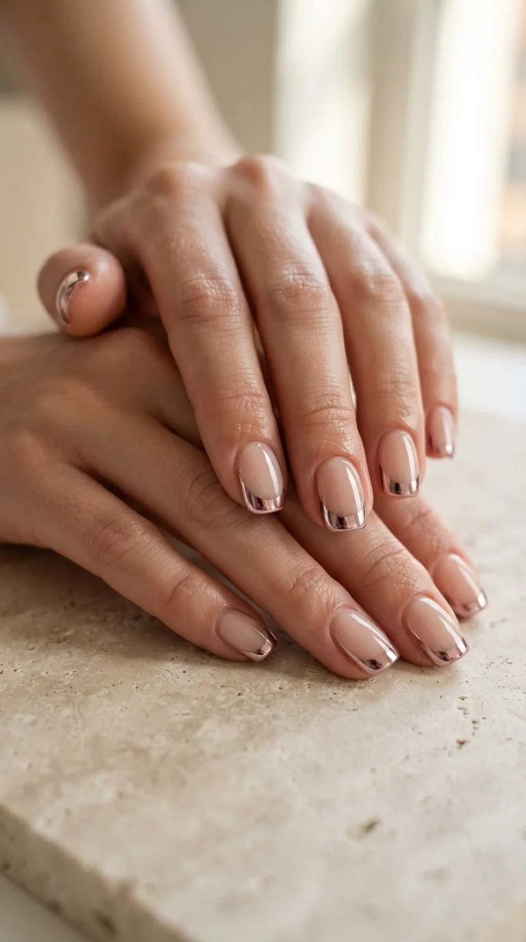 Soft Blush Chrome French Tips