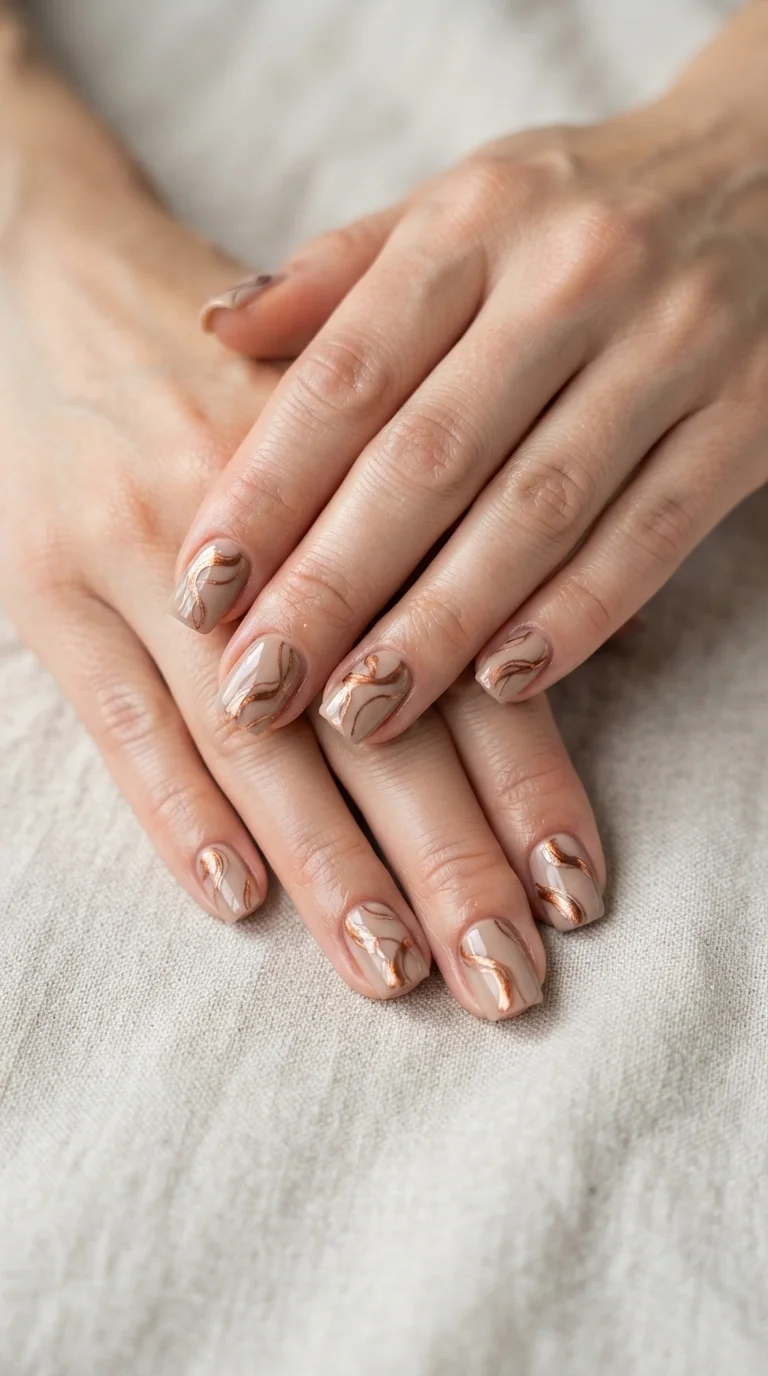 Taupe And Copper Abstract Swirls