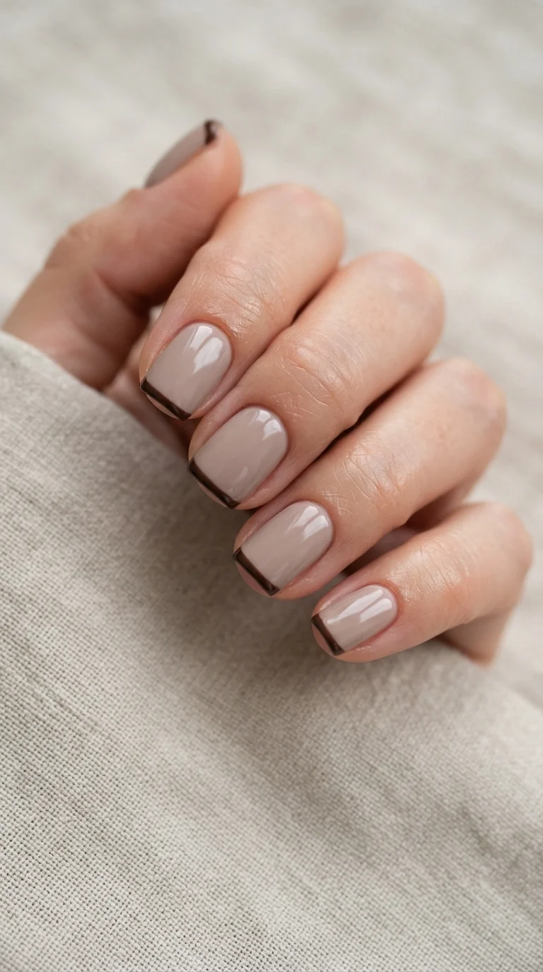 Taupe Micro French Square Nails