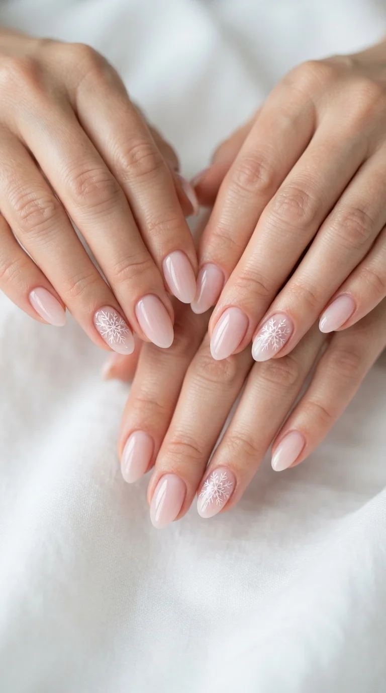 Tiny Snowflake Accent Almond Nails
