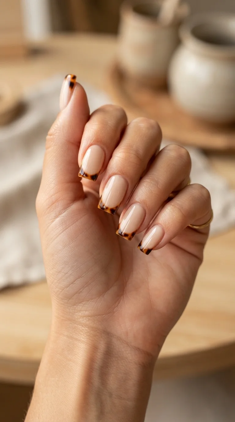 Tortoiseshell Detail Square Nails