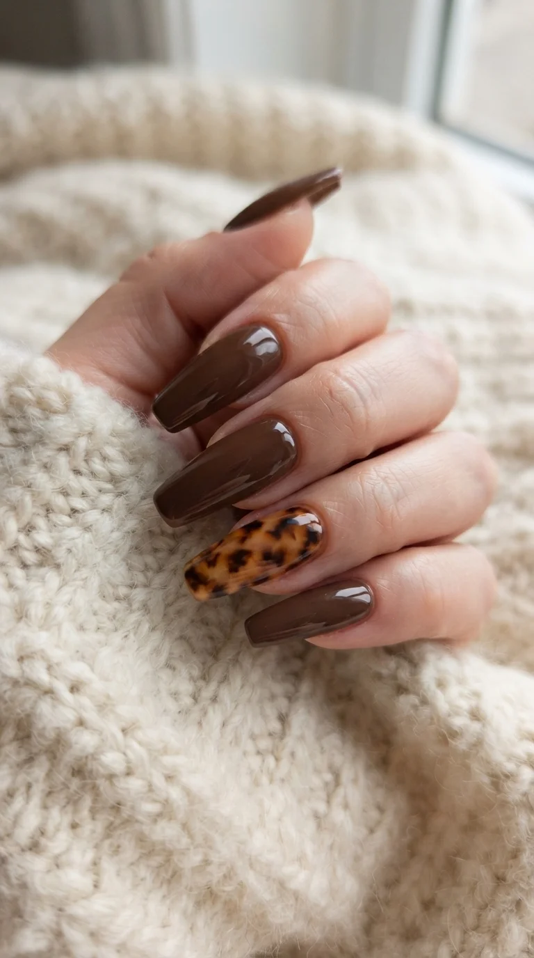 Tortoiseshell Print Accent Nails