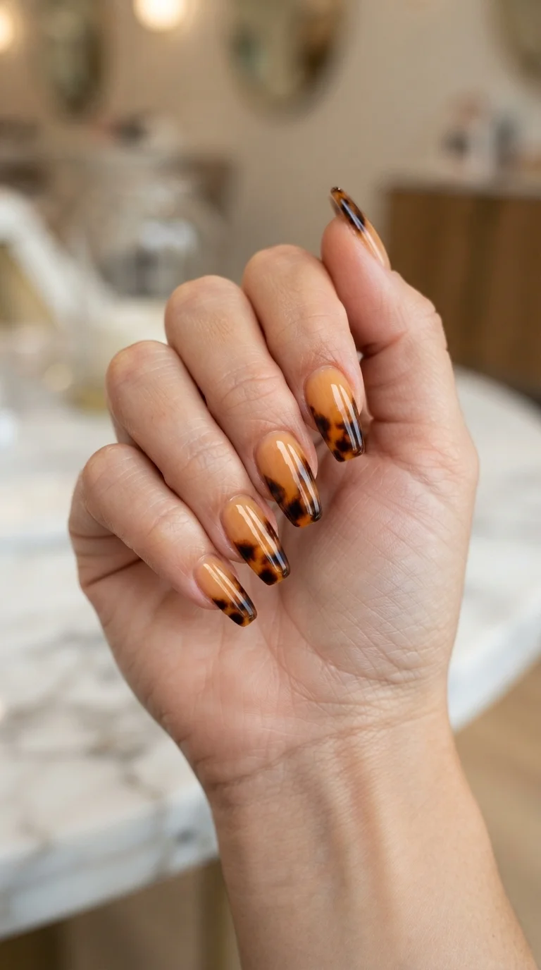 Tortoiseshell Print French Tip Nails