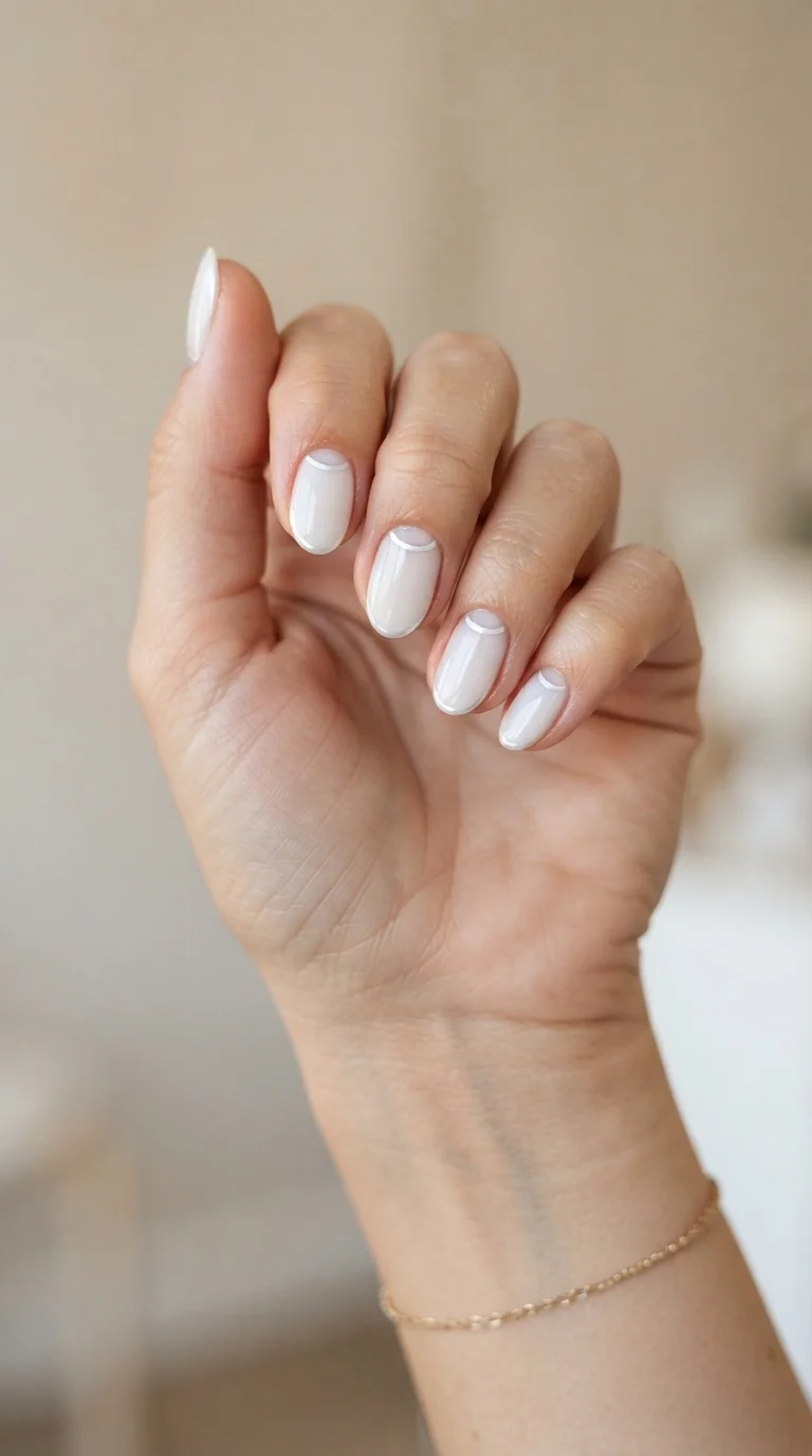 White Chrome Half Moon Manicure