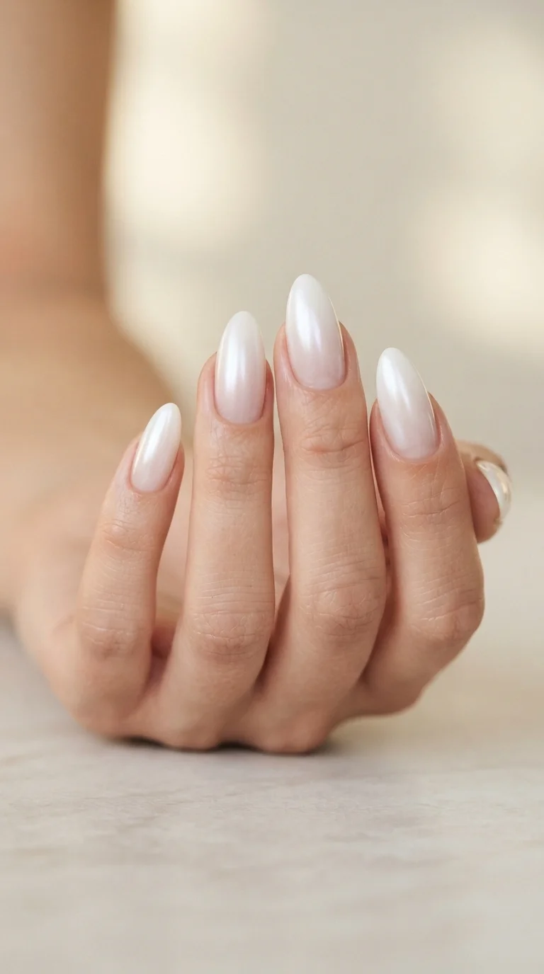 White Chrome Ombre Effect Nails